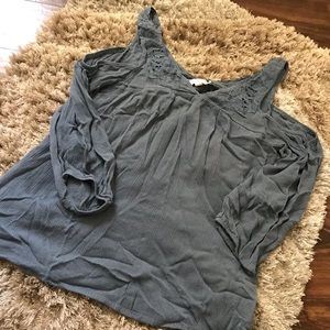 LA Hearts soft blue flowy top (S)